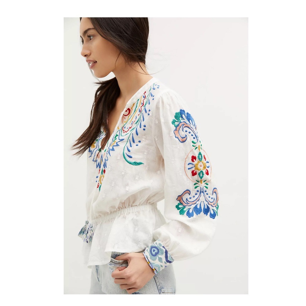 Anthropologie Embroidered Peplum Blouse
